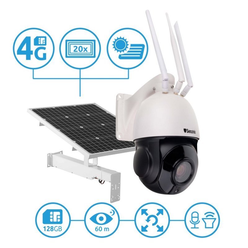 4G PTZ IP telecamera Secutek SBS-NC67G-20X con pannello solare